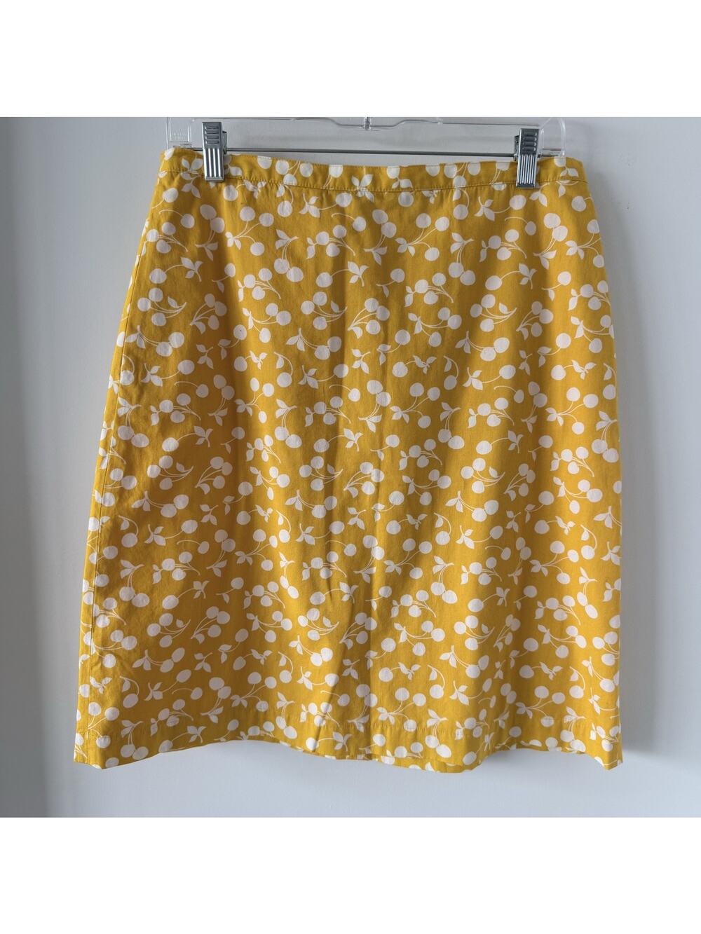 Boden A Line cherry fruit print Cotton Skirt yellow Lined Pockets